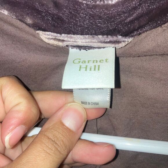 Garnet hill velvet silk blend purple long line trench coat size 16 #751 - Picture 7 of 8